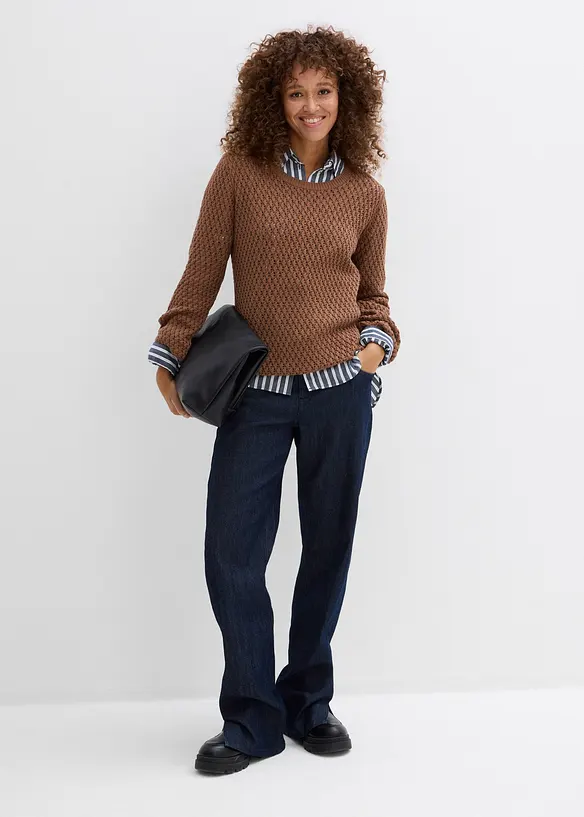 Tr&ouml;ja med strukturstickning i bomullsmix, bonprix