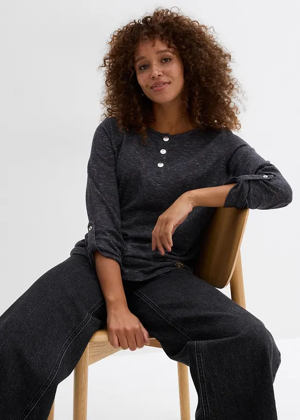 L&aring;ng&auml;rmad topp med bomull och knappsl&aring;, bonprix