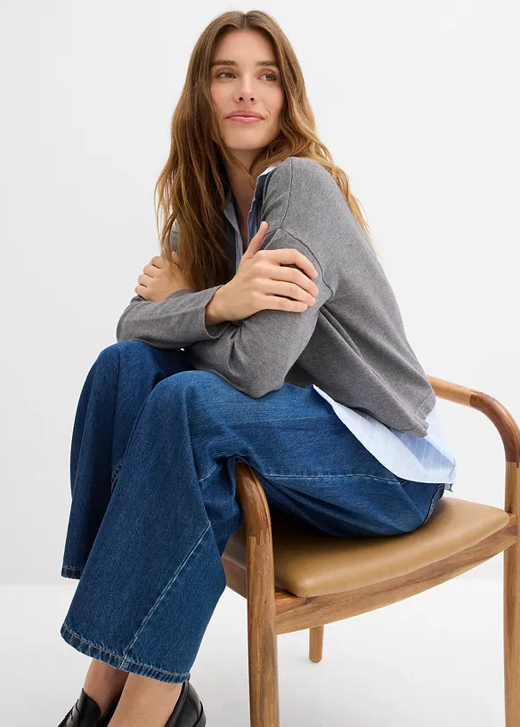 Finstickad tr&ouml;ja med blusinf&auml;llning, bonprix