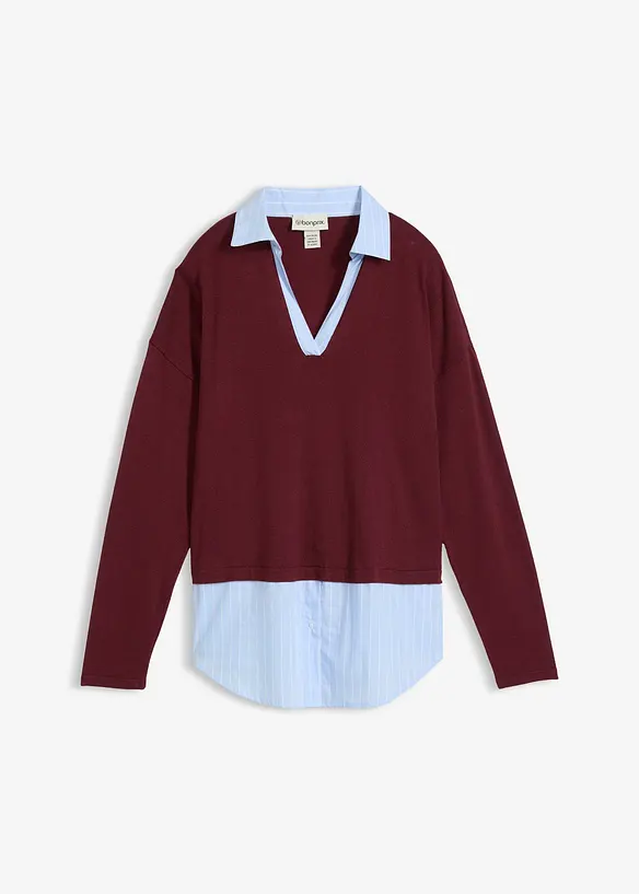 Finstickad tr&ouml;ja med blusinf&auml;llning, bonprix