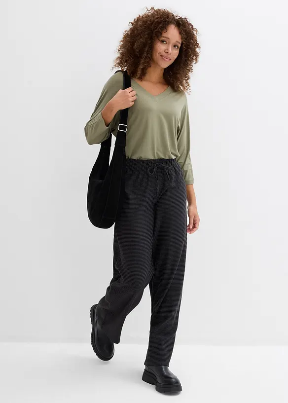 Randig jerseybyxa med dragsko i bomullsmix, bonprix