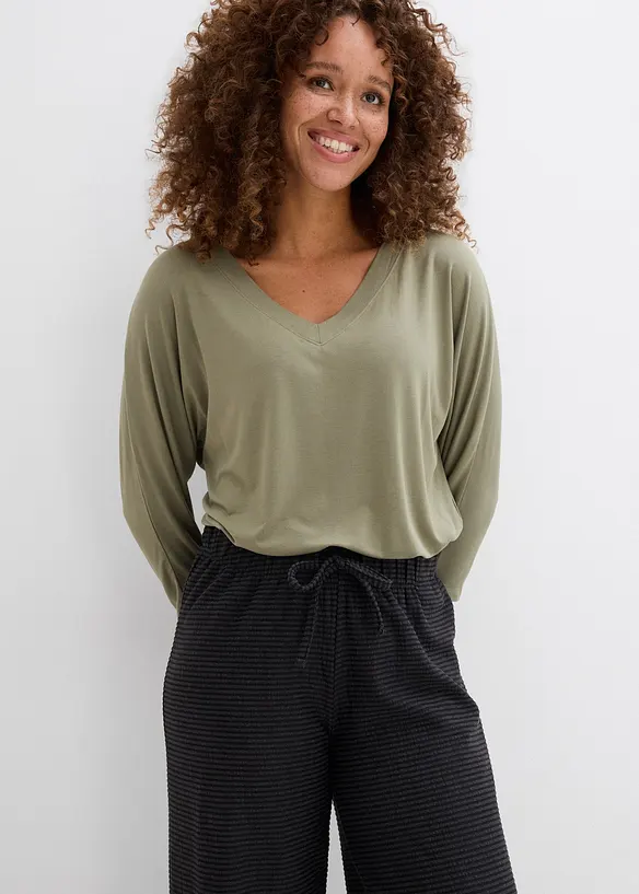 Randig jerseybyxa med dragsko i bomullsmix, bonprix