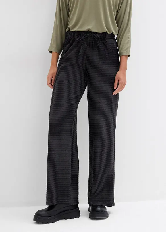 Randig jerseybyxa med dragsko i bomullsmix, bonprix