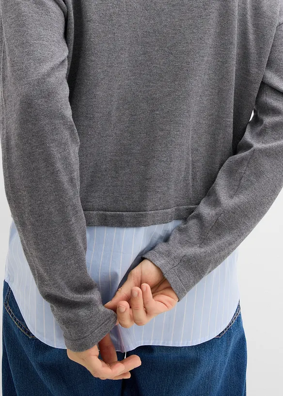 Finstickad tr&ouml;ja med blusinf&auml;llning, bonprix