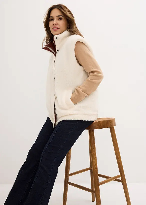 Vändbar väst med teddyplysch, bonprix