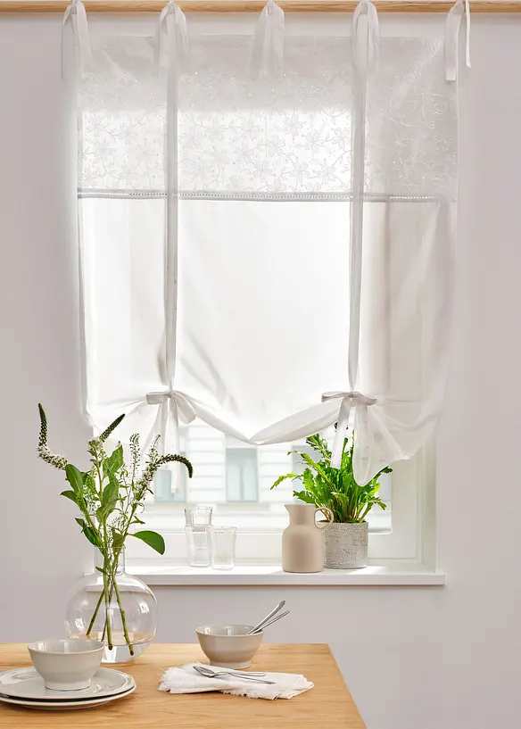 Hissgardin med knytband och broderi, bonprix