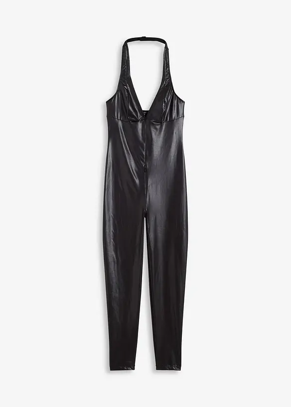 Catsuit ouvert med wetlook, bonprix