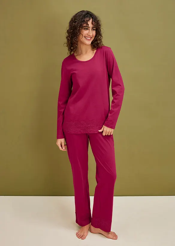 Pyjamas av mjuk bomull med spets, bonprix