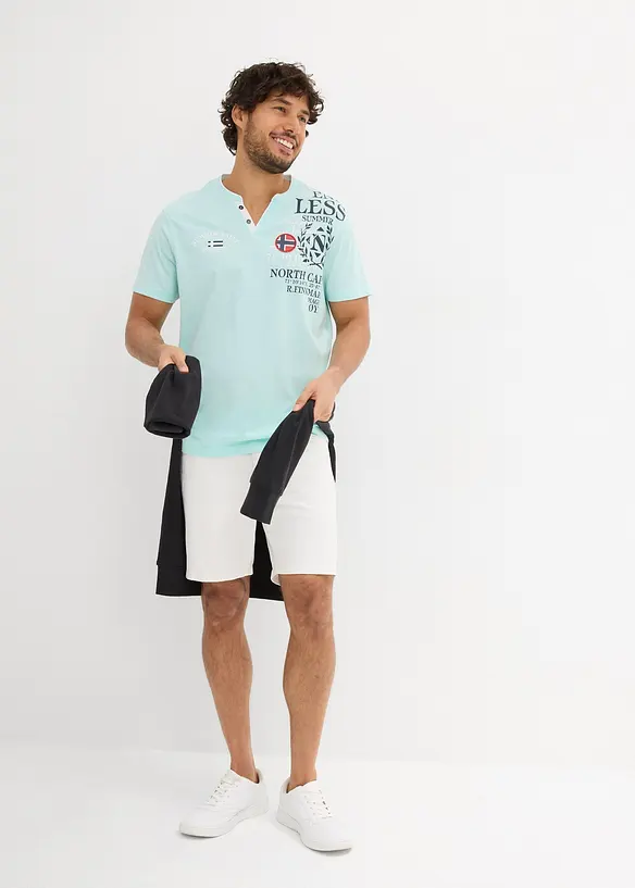 T-shirt i ekologisk bomull med kort knappslå, bonprix