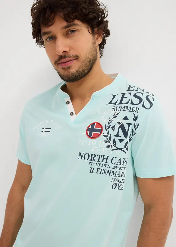 T-shirt i ekologisk bomull med kort knappslå, bonprix