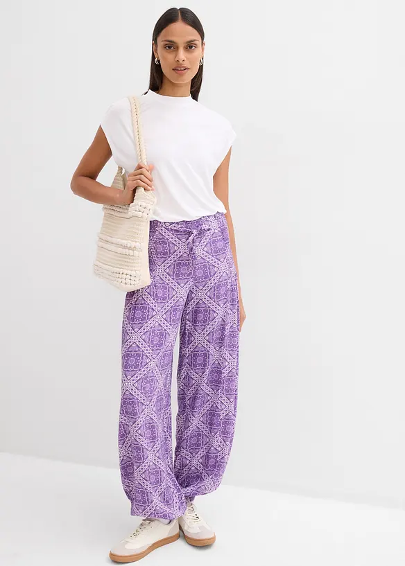 Byxa av mjuk viskos med resårlinning, bonprix