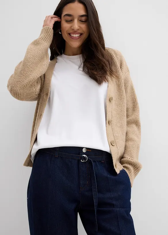 Wide Leg Jeans medelhög midja och skärp, bonprix