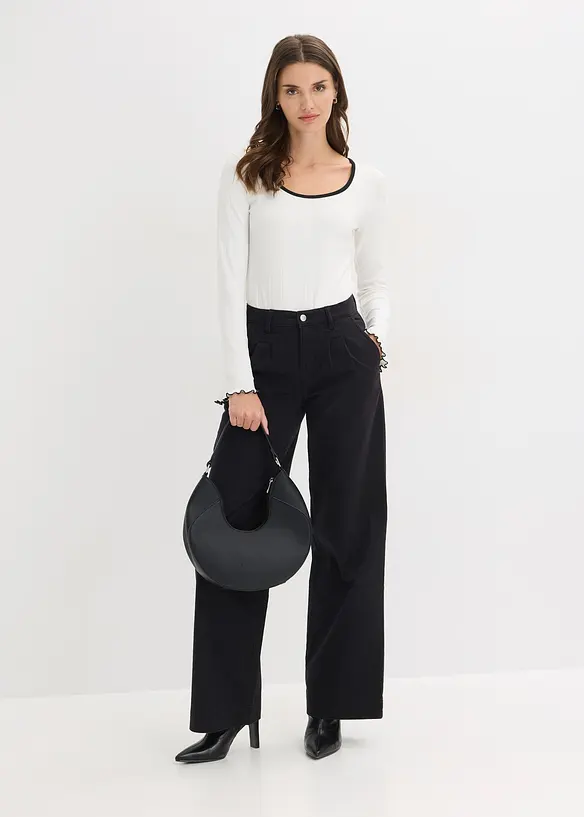 Byxa med vida ben och veck samt res&aring;rlinning, bonprix