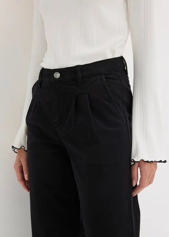 Byxa med vida ben och veck samt res&aring;rlinning, bonprix