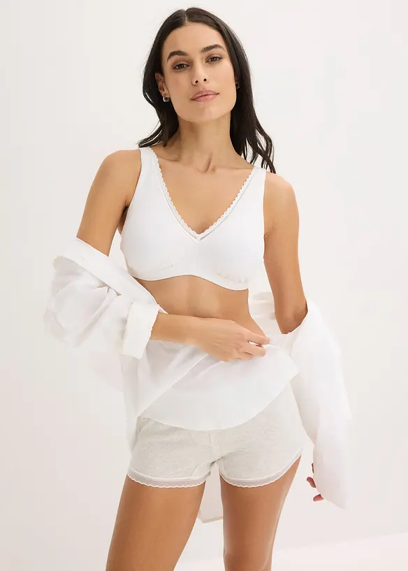Vadderad bralette utan bygel, med ekologisk bomull och spets, bonprix