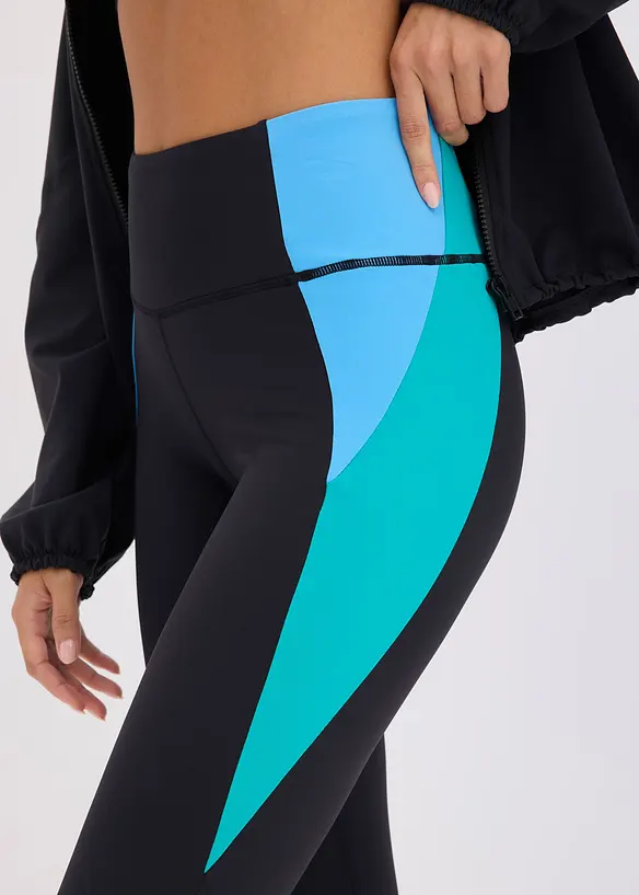 Snabbtorkande sportleggings med kontrasterande f&auml;rger, bonprix