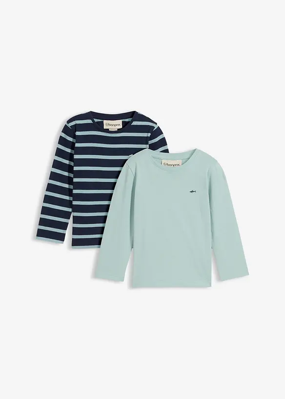 L&aring;ng&auml;rmad T-shirt i ren ekologisk bomull f&ouml;r barn (2-pack), bonprix