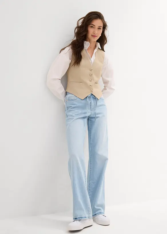 Wide Leg Jeans, Mid Waist, med knytskärp, bonprix