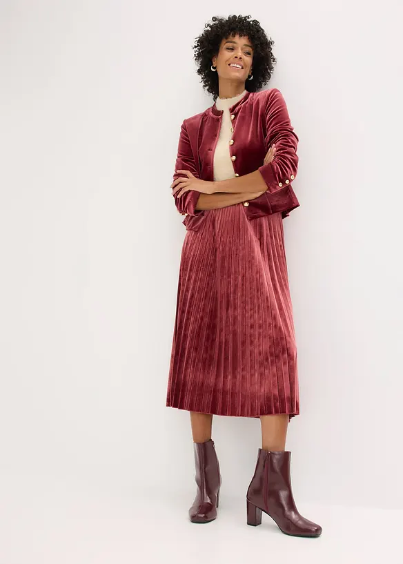 Plisserad kjol i mjuk sammet, bonprix