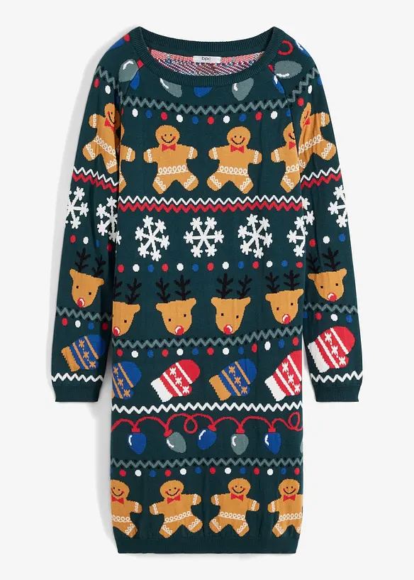 Kort stickad kl&auml;nning med pepparkakor, bonprix