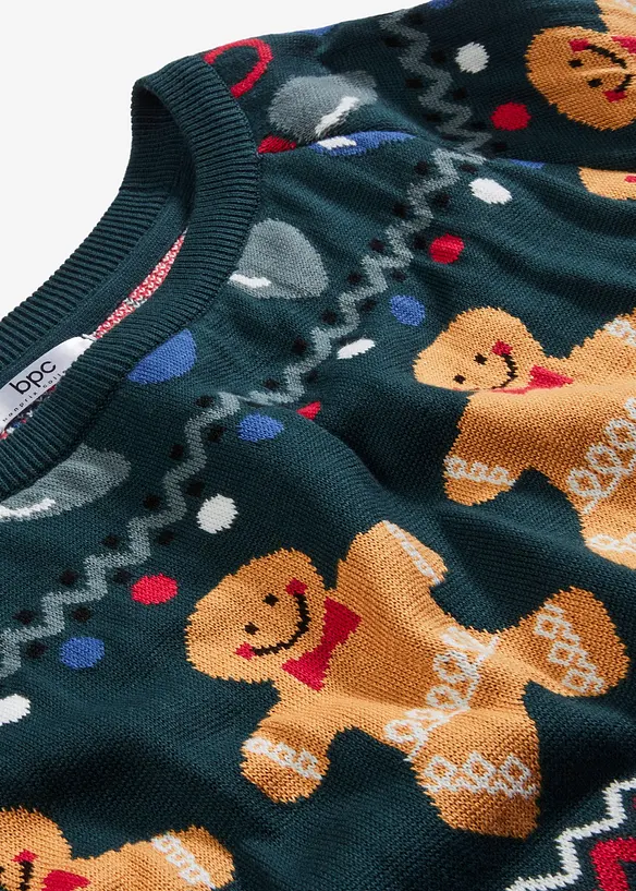Kort stickad kl&auml;nning med pepparkakor, bonprix