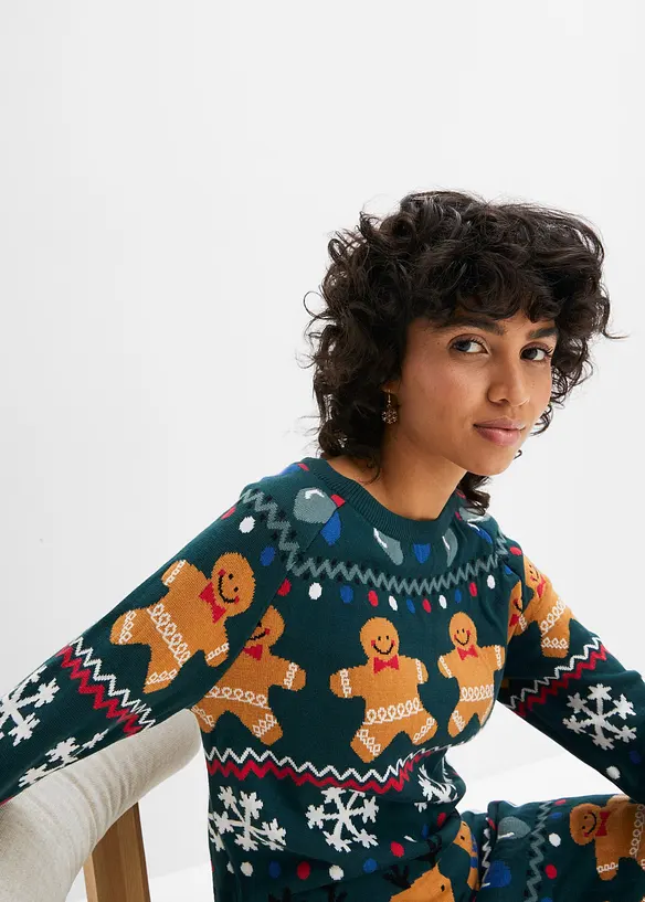 Kort stickad kl&auml;nning med pepparkakor, bonprix