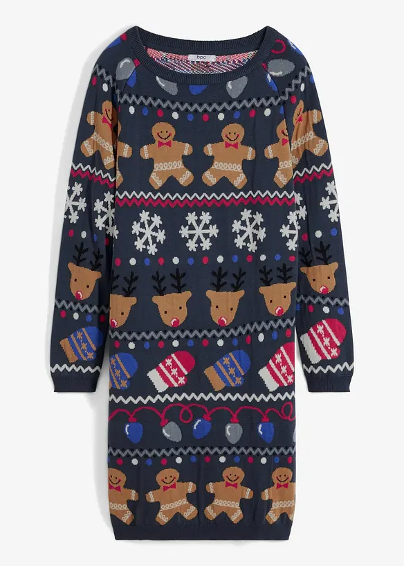 Kort stickad kl&auml;nning med pepparkakor, bonprix