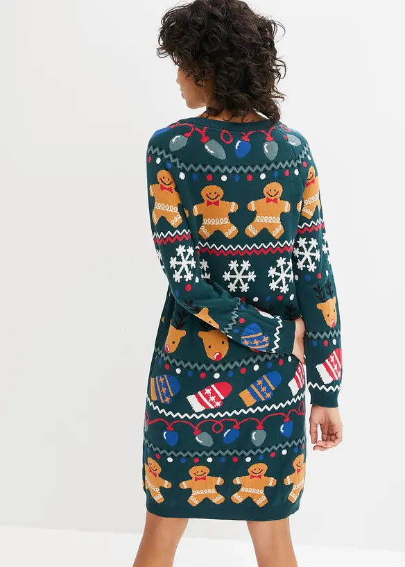 Kort stickad kl&auml;nning med pepparkakor, bonprix