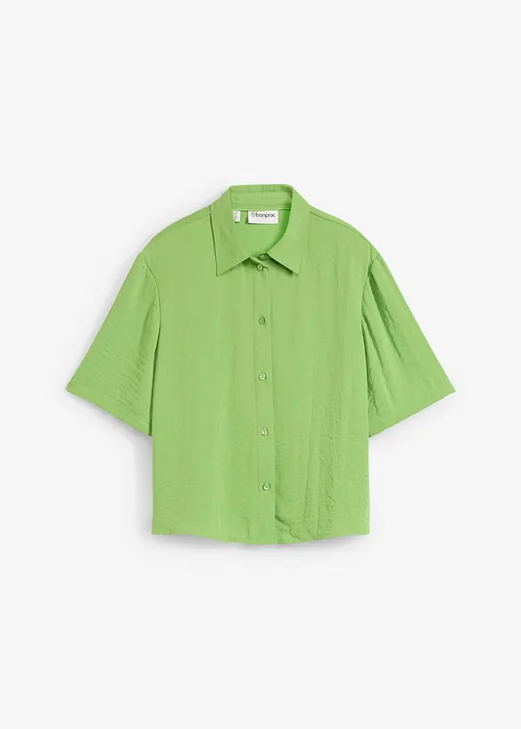 Blus av l&auml;tt kr&auml;pp i fyrkantig modell, bonprix