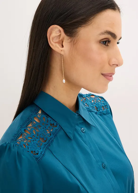 Skjortkl&auml;nning med spets och knytband, bonprix