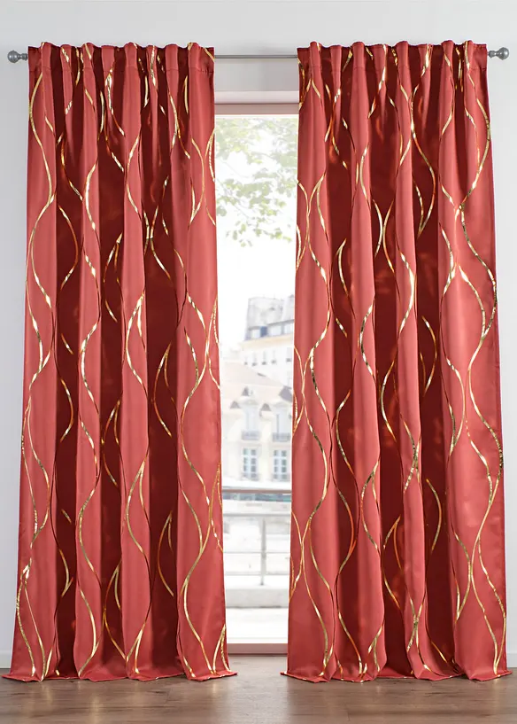 M&ouml;rkl&auml;ggande gardinl&auml;ngd med glansigt m&ouml;nster (1-pack), bonprix