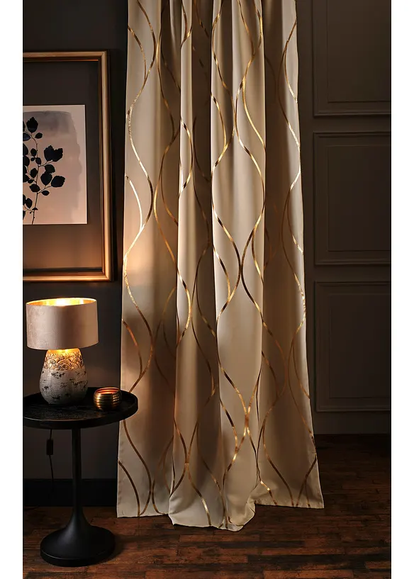 M&ouml;rkl&auml;ggande gardinl&auml;ngd med glansigt m&ouml;nster (1-pack), bonprix