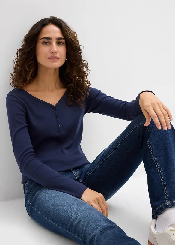 L&aring;ng&auml;rmad topp i bomull, bonprix