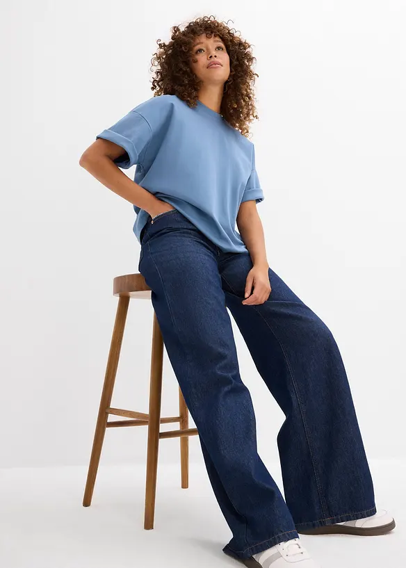 Kort oversizetopp av tjock, ekologisk bomull, bonprix