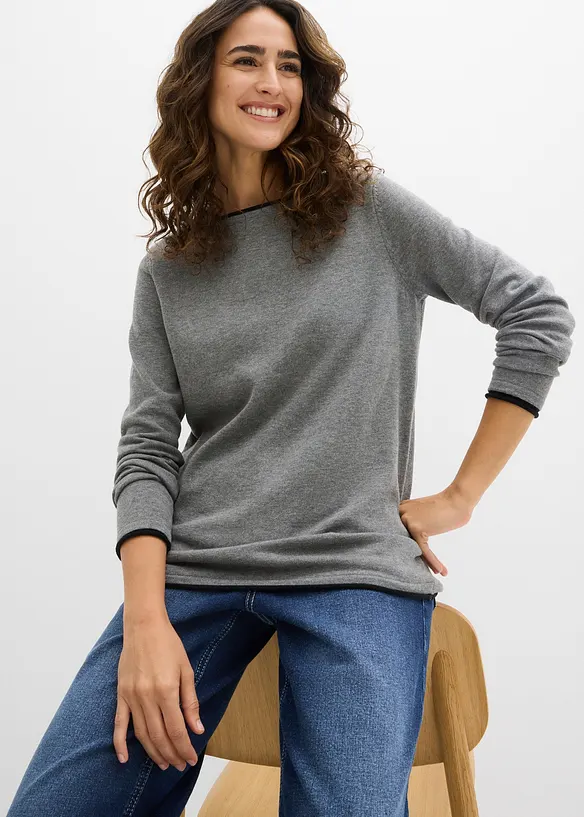 Finstickad tr&ouml;ja av bomullsmix, bonprix