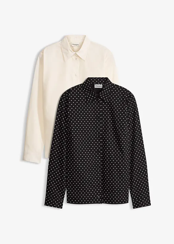 Skjortblus med bomull (2-pack), bonprix