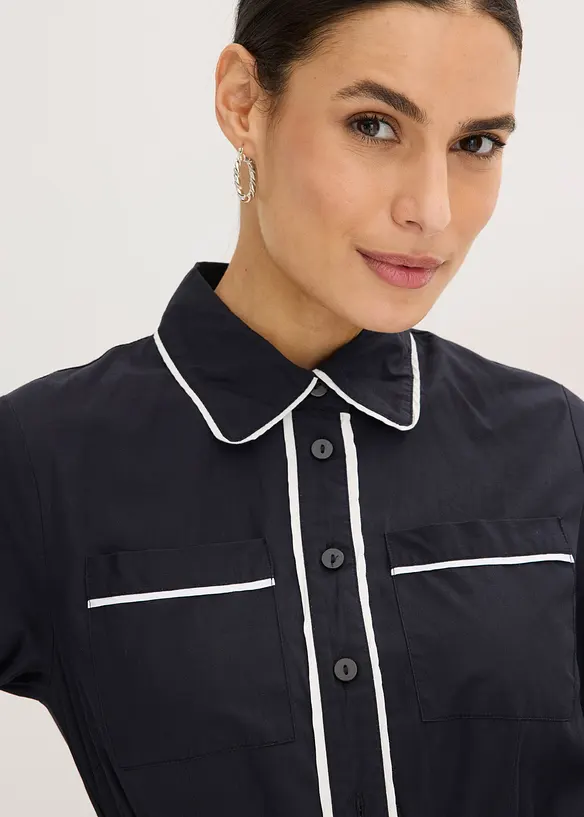 Skjortkl&auml;nning i bomullspoplin, strykfri, bonprix