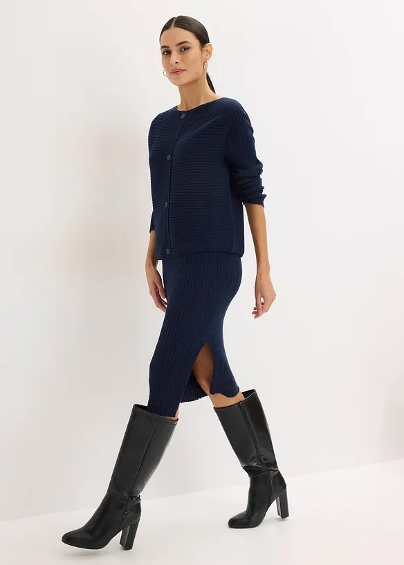 Stickad kl&auml;nning och v&auml;st (2 delar), bonprix