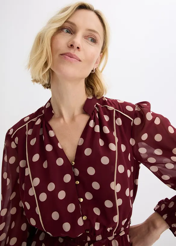 M&ouml;nstrad chiffongkl&auml;nning med kontrasterande passpoaler, bonprix