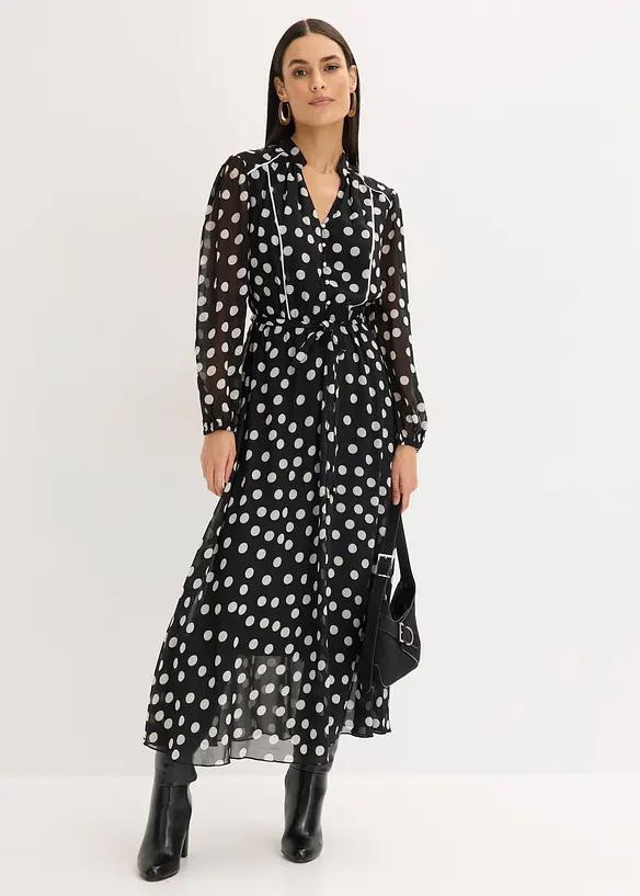 M&ouml;nstrad chiffongkl&auml;nning med kontrasterande passpoaler, bonprix