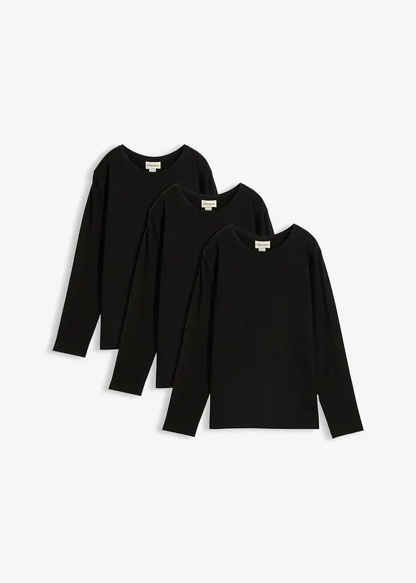 L&aring;ng&auml;rmad T-shirt i ekologisk bomull (3-pack), bonprix