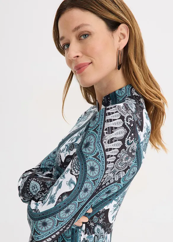 Jerseykl&auml;nning med st&aring;krage och volang&auml;rm, bonprix