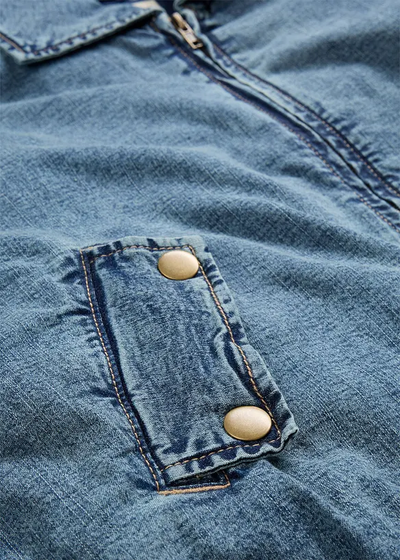 Vadderad jeansjacka med bubblig nederkant, bonprix