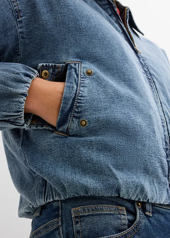 Vadderad jeansjacka med bubblig nederkant, bonprix