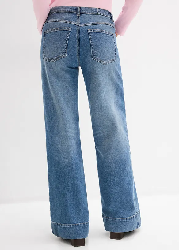 Wide-Leg-Jeans Mid Waist, Full Length, bonprix