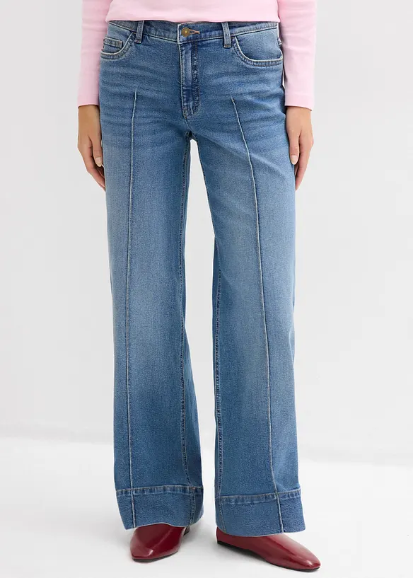 Wide-Leg-Jeans Mid Waist, Full Length, bonprix