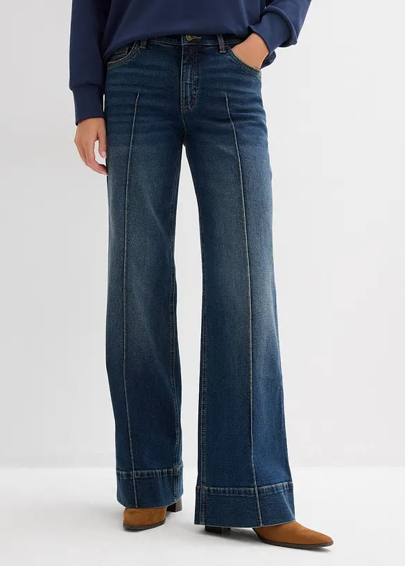 Wide-Leg-Jeans Mid Waist, Full Length, bonprix