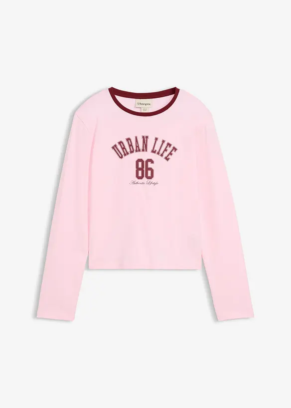 Kort, l&aring;ng&auml;rmad T-shirt i ekologisk bomullsmix, bonprix