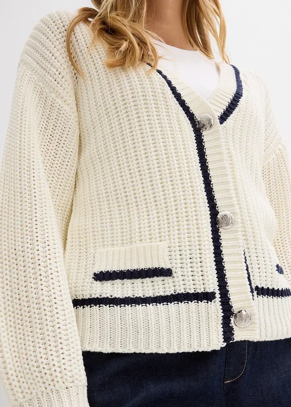 Grovstickad cardigan av bomullsmix, bonprix