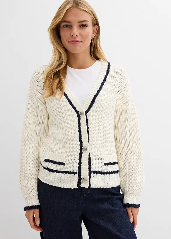 Grovstickad cardigan av bomullsmix, bonprix